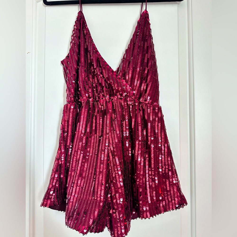 Tobi burgundy sequins romper